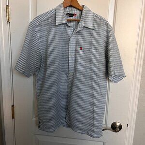 Quicksilver Shirt Men's Medium Blue White Black Check Short Sleeve